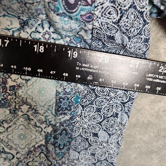 J Jill Blue Geometric Blouse Sz Lg Petite Rayon vneck - Picture 5 of 9